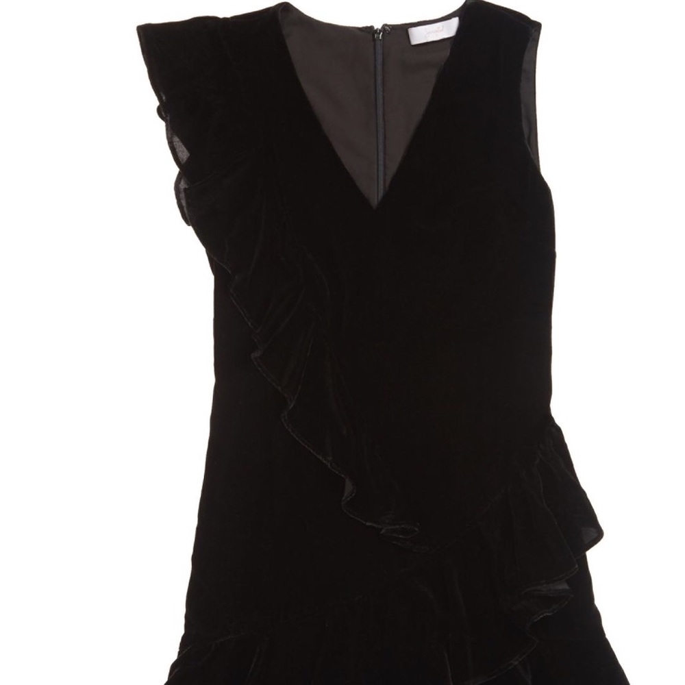 Scripted Black Velvet mini dress ruffle detail - Picture 6 of 7